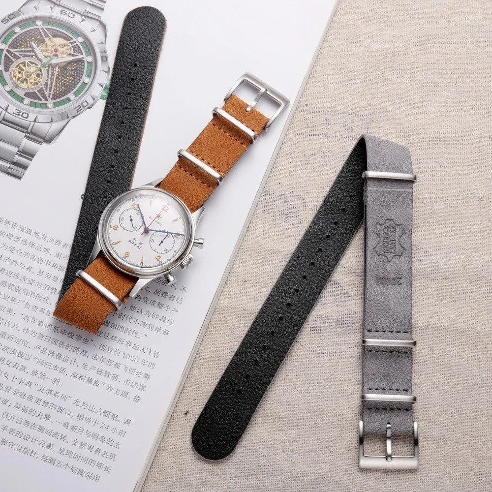 Echtes Leder-Uhrenarmband, Wildleder-Stil, Militär-Uhrenarmband, Vintage-Stil, 18, 20, 22 mm, Ersatzarmband für Herren und Damen, 260622