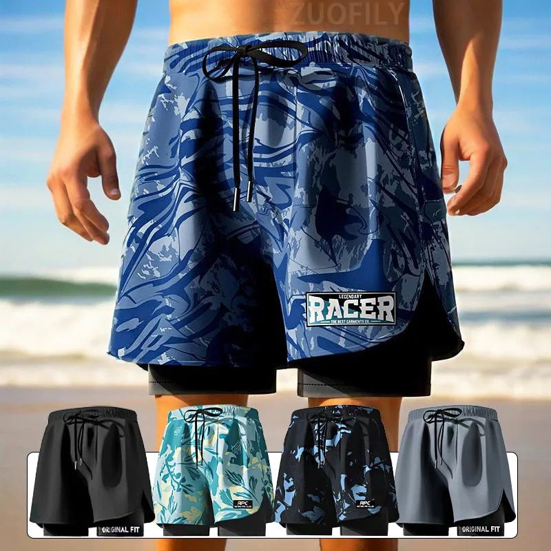 Adult Swimming Trunks Men Boxer Brief Swimsuit Set Beach Adult Beach Shorts Quick Drying Surf Trunks with Lining Swim Pants 260623