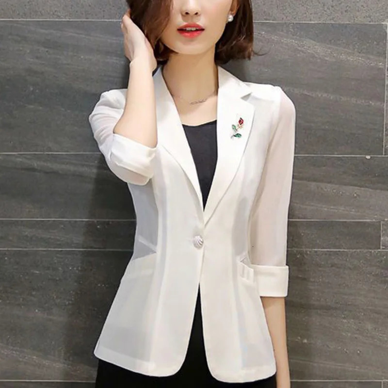 Elegant Solid Color Spliced Pockets Allmatch Blazer Womens Clothing Summer Oversized Casual Tops Office Lady Blazers 260625