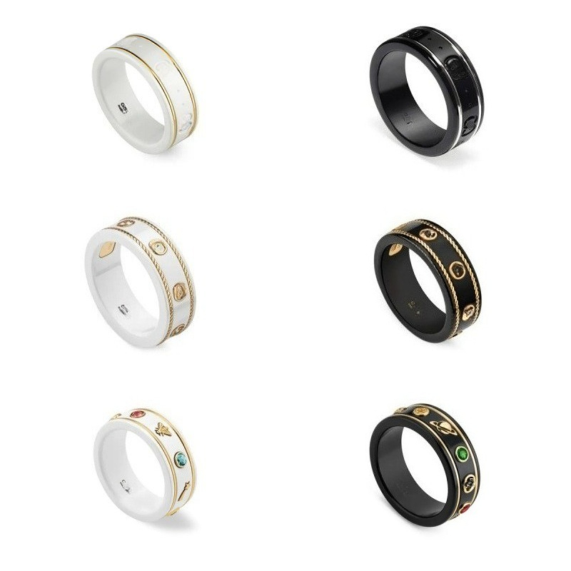 Luxury Ceramic Ring Designer Band Rings Two Tone Ceramic Couple Ring Black White Colorful Zircon Ring Vintage Classic Jewelry Gift for Men Women-image-1111698062