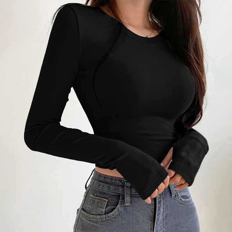 Autumn Winter Womens Long Sleeve T Shirt Slim Fit Tees Crop Tops Shirts Basic Tee Workout Streetwear Y2K Fall Fashion 2025 260622