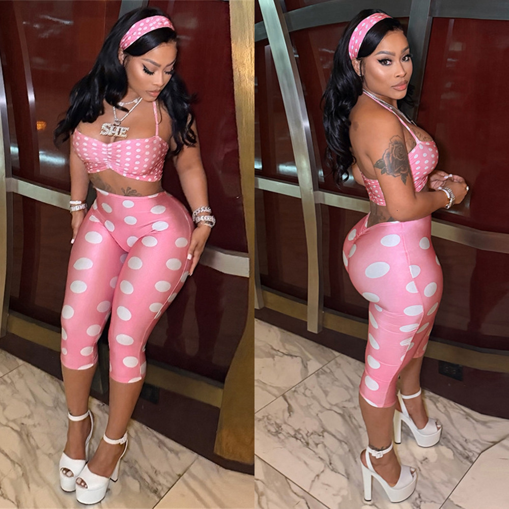 Womens Tracksuit Polka Dot Printed Three Piece Set With Headband Halter Neck Sexy Sleeveless Vest And Cropped Pants Casual Sets For Women Outfits