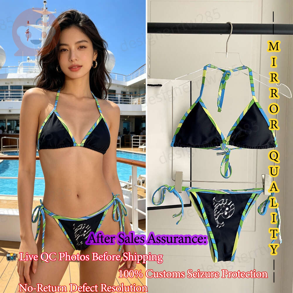 Designer Halter Bikini Luxury Fish Badge Printed Swimwear Two Piece Set Push Up Triangle Swimsuit Summer Beachwear Bathing Suit Women High Qualit-image-1111775452