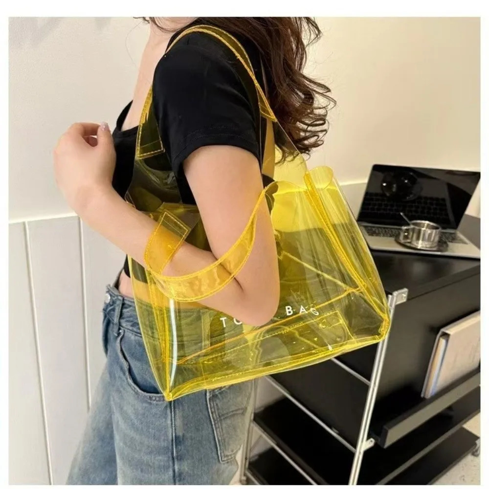 Fashion PVC Transparent Shoulder Bag Large Capacity Waterproof Clear Tote Bag Jelly Bag for Summer 260623