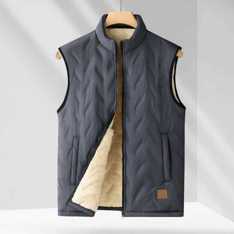 Mens Winter Vest Jacket Lamb Wool Stand Collar Outdoor Windproof Waistcoat Comfortable Warm Fce Thickened Sveless Tops Q260623