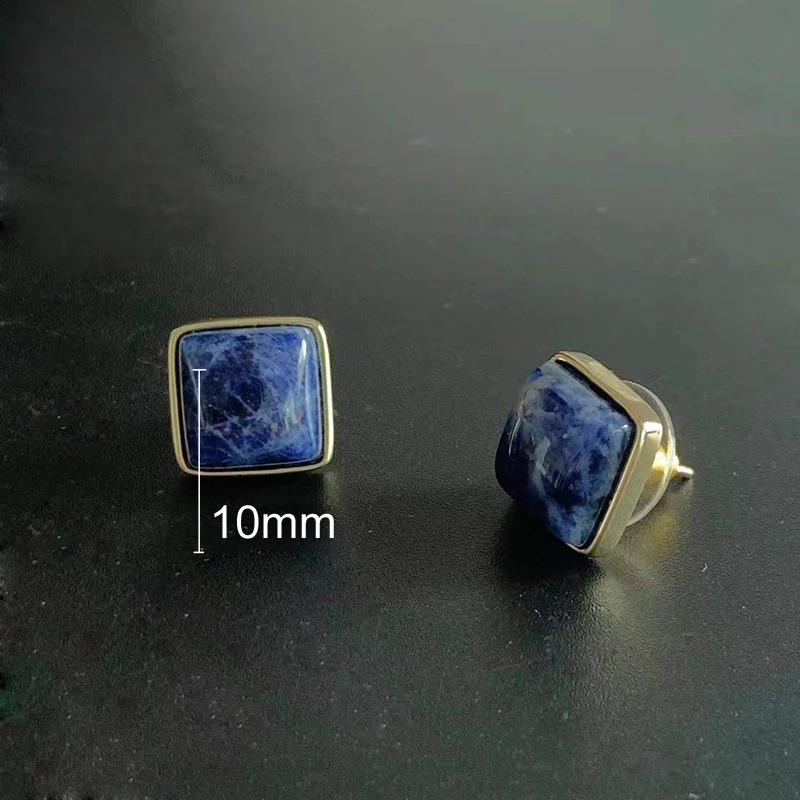 FFGems 100 Natural Stone Blue Soda Amethyst Rose Quartz Earring Square 8mm Gold Plated Fine Jewelry For Women Gift Wholesale 260623