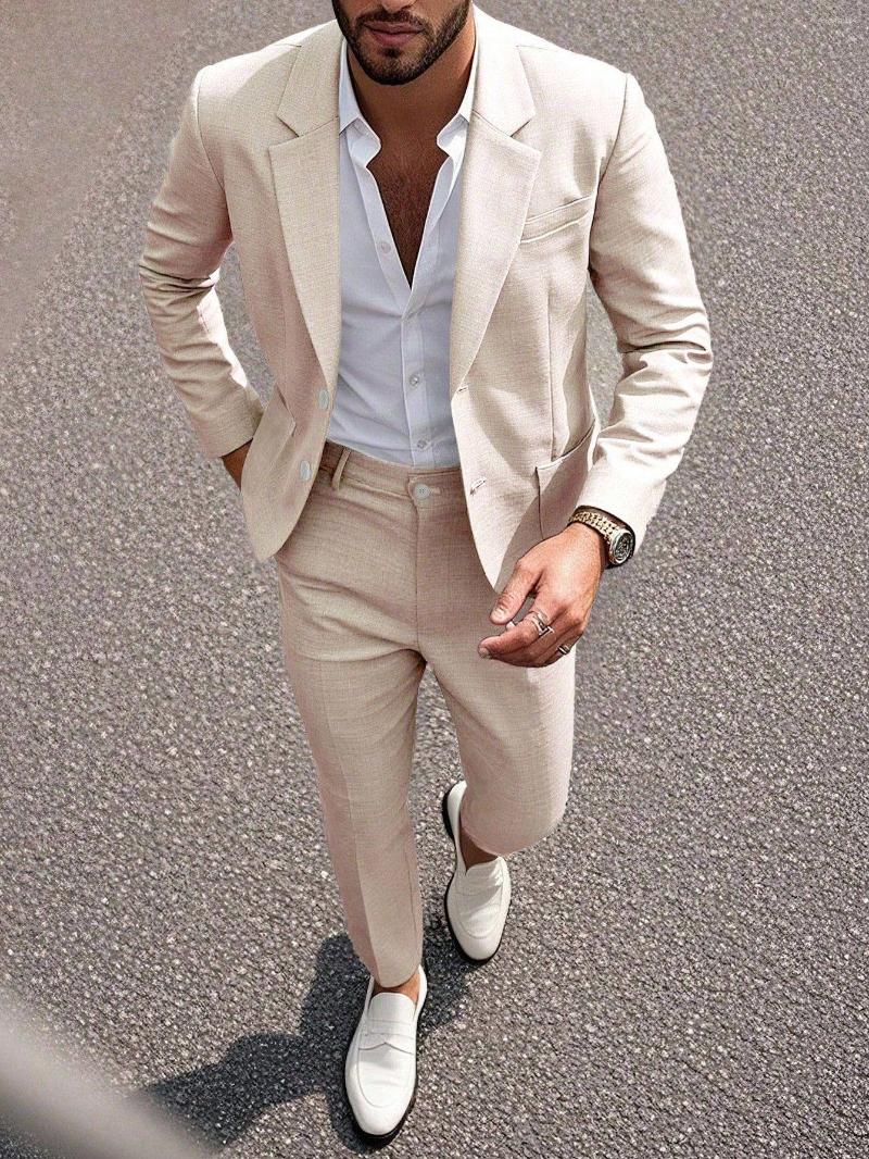 Men's Suits 2026 Spring/Summer Cross-Border European And American Suit Set Solid Color Elegant Banquet Formal Wear Light Business 250603
