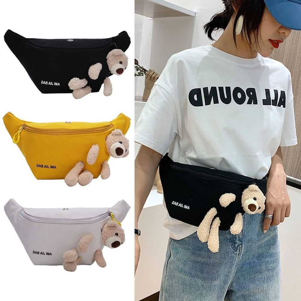 Waist Cute Bear New Womens Bag Canvas Belt Bags Designer Crossbody Chest Bag Female Solid Fanny Pack Banana Hip Purse H260623
