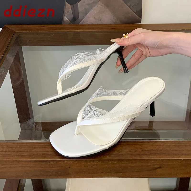Pumps New Summer Slides Heels Shoes For Women Flip Flops Slippers Fashion Square Toe Female Sandals Ladies Thin Heels Shoes T2606231U8M