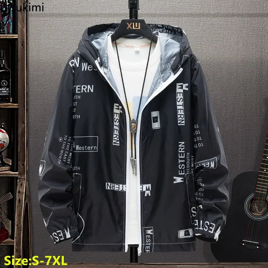 Mens Lightweight Hooded Jacket AntiUV Breathable Coats Letter Print Sun Protection Fishing Costume for Men Plus Size S7XL 260623