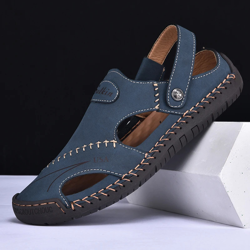 Handmade Summer Sandals Men Breathable Leather Shoes Man Outdoor Men Sandals Antiskid Beach Sandals Hollow Shoes Fashion 260623