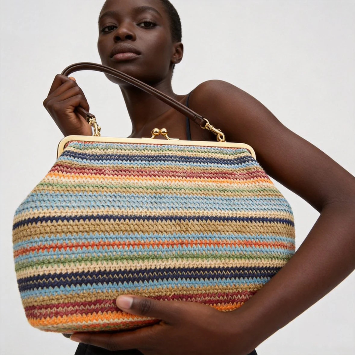 Fashion Large Striped Clip Shell Shoulder Bag for Women ner PP Straw Handbags y Casual Summer Beach Woven Clutch Bags 260623