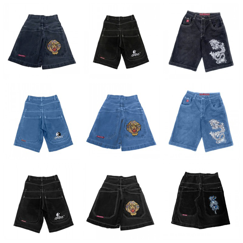 2026 Designer JNCO Men's Jeans Shorts Graphic Print Y2K Jorts Harajuku Gothic Hip Hop Vintage sweatpants Casual Loose Pockets Baggy Jeans Pants