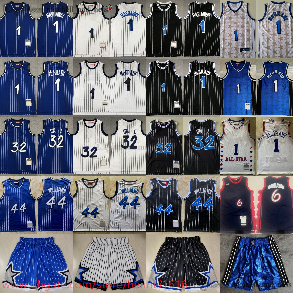 MitchellandNess 1993-94 Classic Retro Mesh Basketball 1 Anfernee Hardaway Jersey Vintage ONeal Tracy McGrady 44 Jason Williams Jerseys Stripe Breath