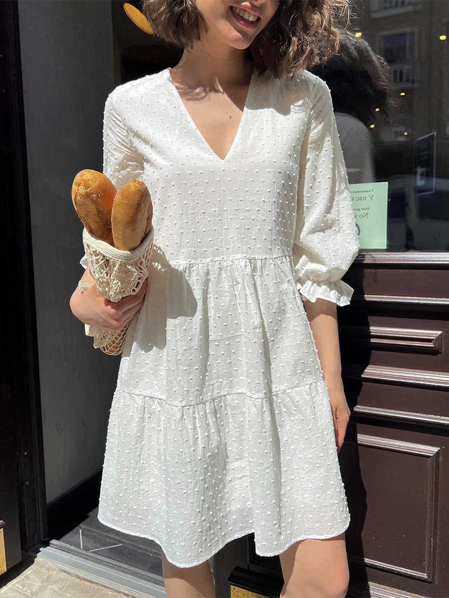Wolfeel Womens 2026 New Fashionable and Minimalist Design Dress V-neck Loose Short Skirt Suitable for Summer Beach Wear L26