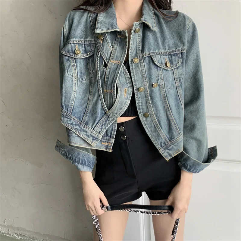 Short Womens Jacket Long Slve Spring Autumn Singlebreasted Style Flings Cotton Coat S260623