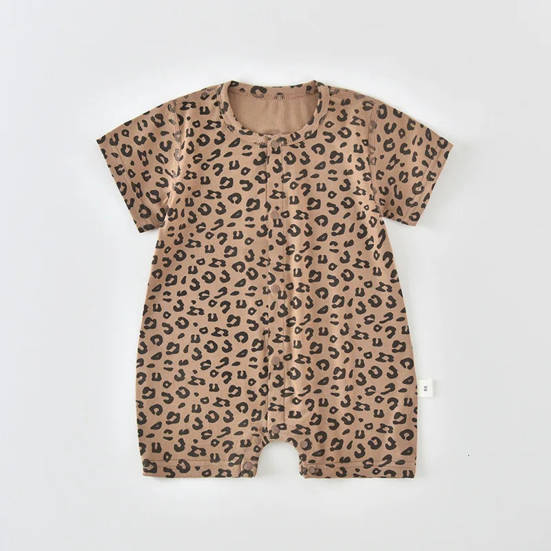 2026 Summer Baby Short Sleeve Romper Leopard Print One Piece Clothing for 3M2Y Boys Girls lightweight Infant Bodysuit 260623