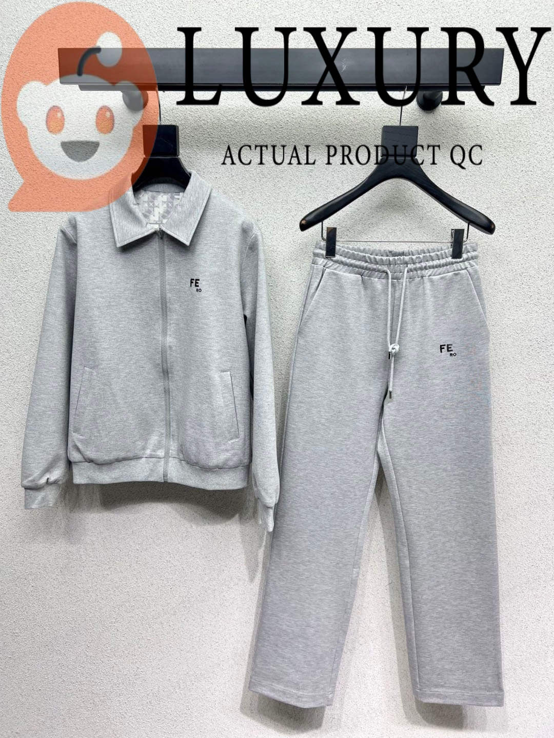 Quiet Luxury Grey FF Tracksuit Letter Patch Jackets Set Plaid Monogram Pants Co-ord Outfits High Street Tennis Golf Activewear 2 Piece Sets-image-1111829743