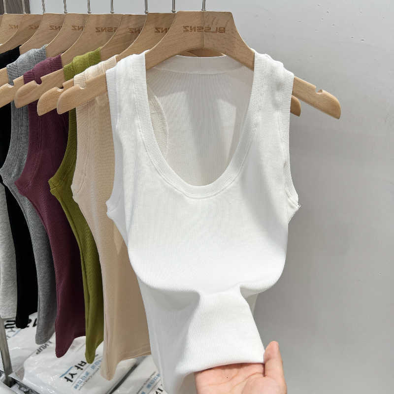 Elastic Basic 2026 Tank Summer Top Women Solid Low Round Neck Ribbed Camisole Korean Style Versatile Slim Tanks Camis M260623