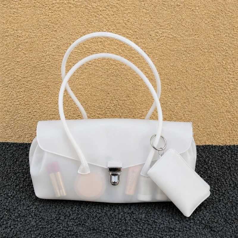 Summer Frosted Semi Transparent Bag Macar Color Buckle Flap Underarm Shoulder Bag Korean Style Trendy Jelly PVC Handbag X260623
