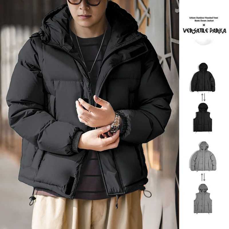 Maden Mens Winter Detachable Slves Down Jacket Outdoor Functional Hooded Vest Jacket Warm Thickened Overcoat Versatile Parka Q260623