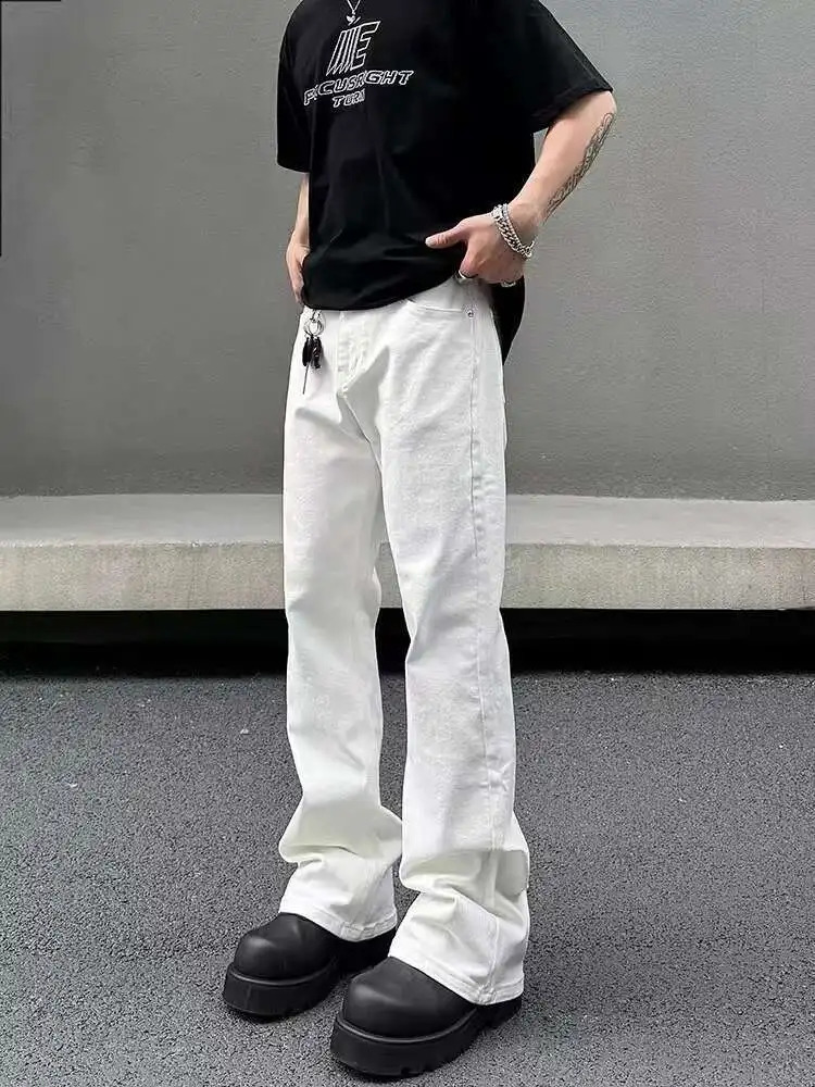 American Y2K Mens Jeans Micro Flared Denim Pants Slim Fit Solid Color High Street Stylish Male Casual Trousers 260618