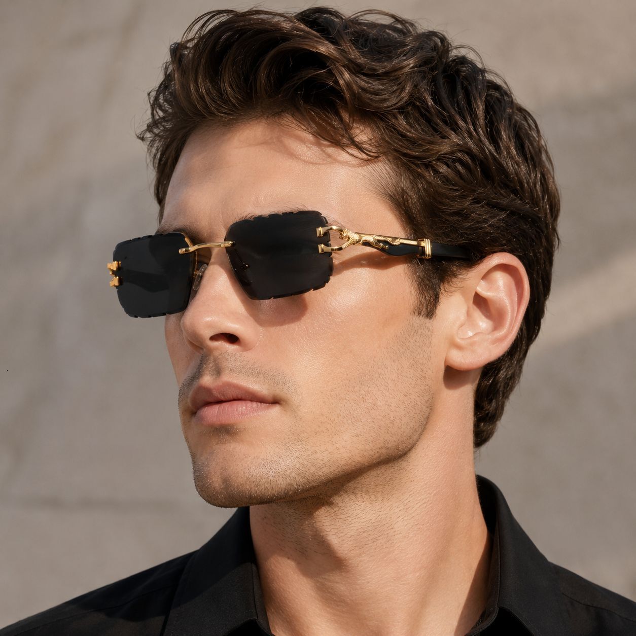 2026 New Fashionable Frameless Gradient Designer Sunglasses, Retro Fashion Leopard Head Design, UV resistant, Wind resistant, Dustproof Polarized Su