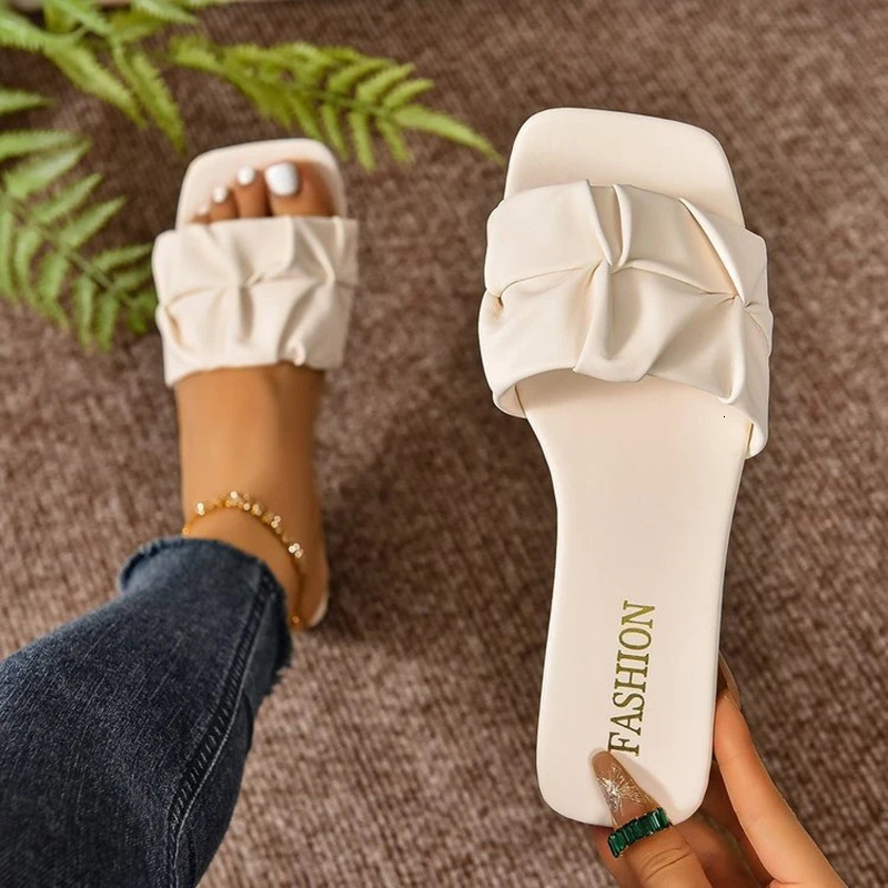 Womens Sandals Fashion Square Head Summer Shoes For Women Flat Sandals Korean Style Slippers Summer Sandalias De Mujer Footwear 260623