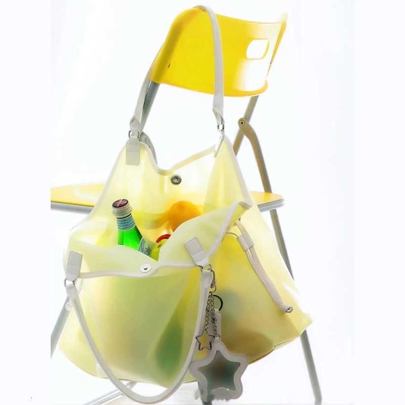 INS Fi Candy Color Transparent Tote Large Capacity Waterproof PVC Jelly Bag Portable Shoulder Handbag Trendy Storage Bags X260623