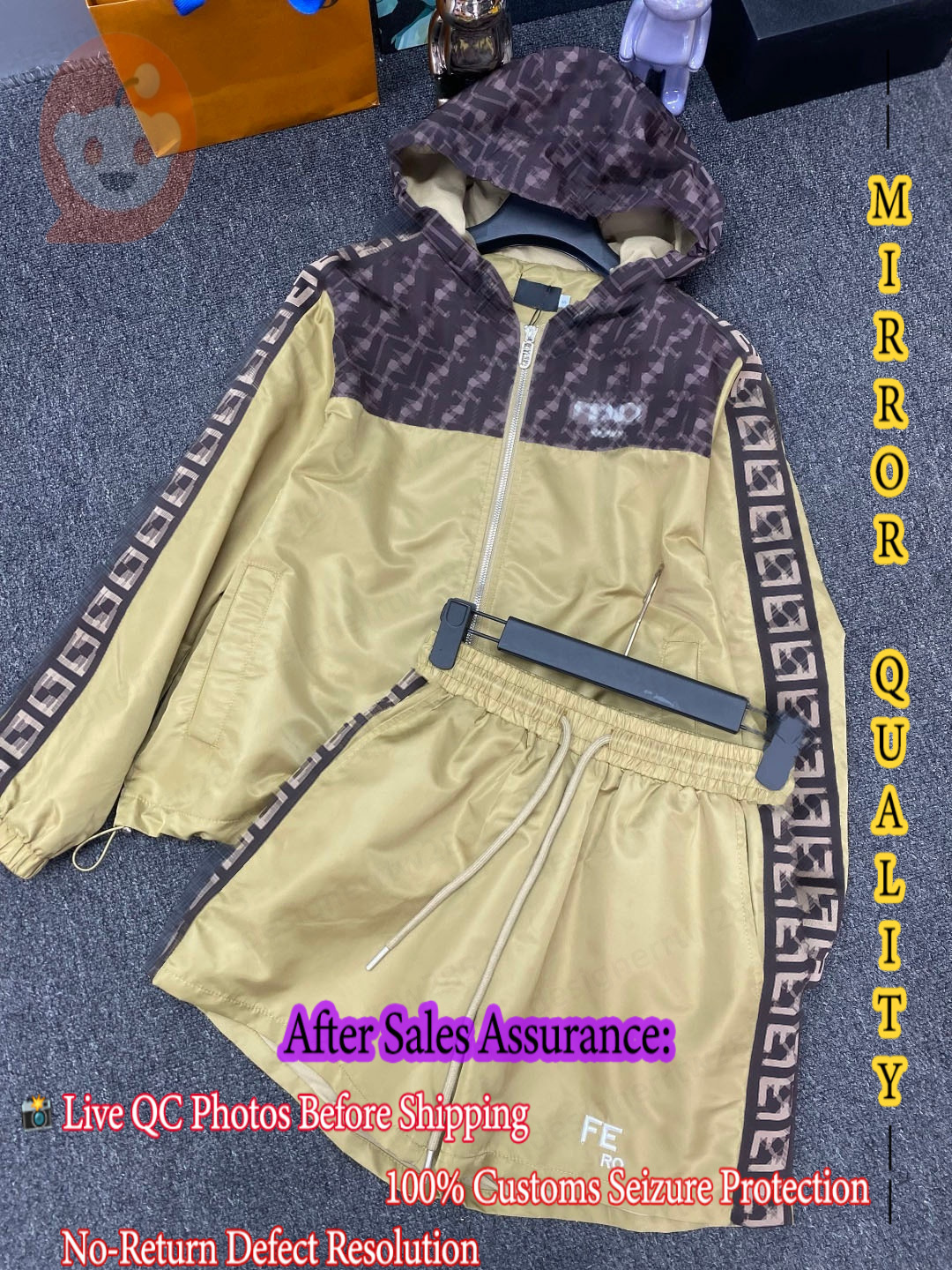 Fennnd i Designer Hooded Jacket Shorts Set Luxury Zucca Print Women Tracksuit Two Piece Outfits Windbreaker Casual Zip Coat Jogger Shorts Sportsw-image-1111994749