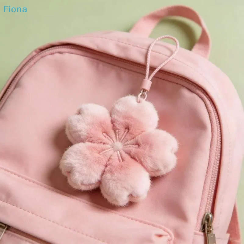 Cute Plush Cherry Blossom Keychain Soft Pink Sakura Flower Bag Charm with Lanyard for Girls 260623