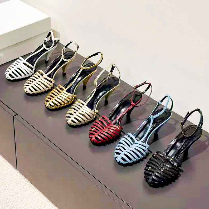 Top quality CAGE FLAT slide High heel sandal Designer wed shoe woman luxury lambskin Leather Gold gladiator sandale mule strap Pumps Casual slipper
