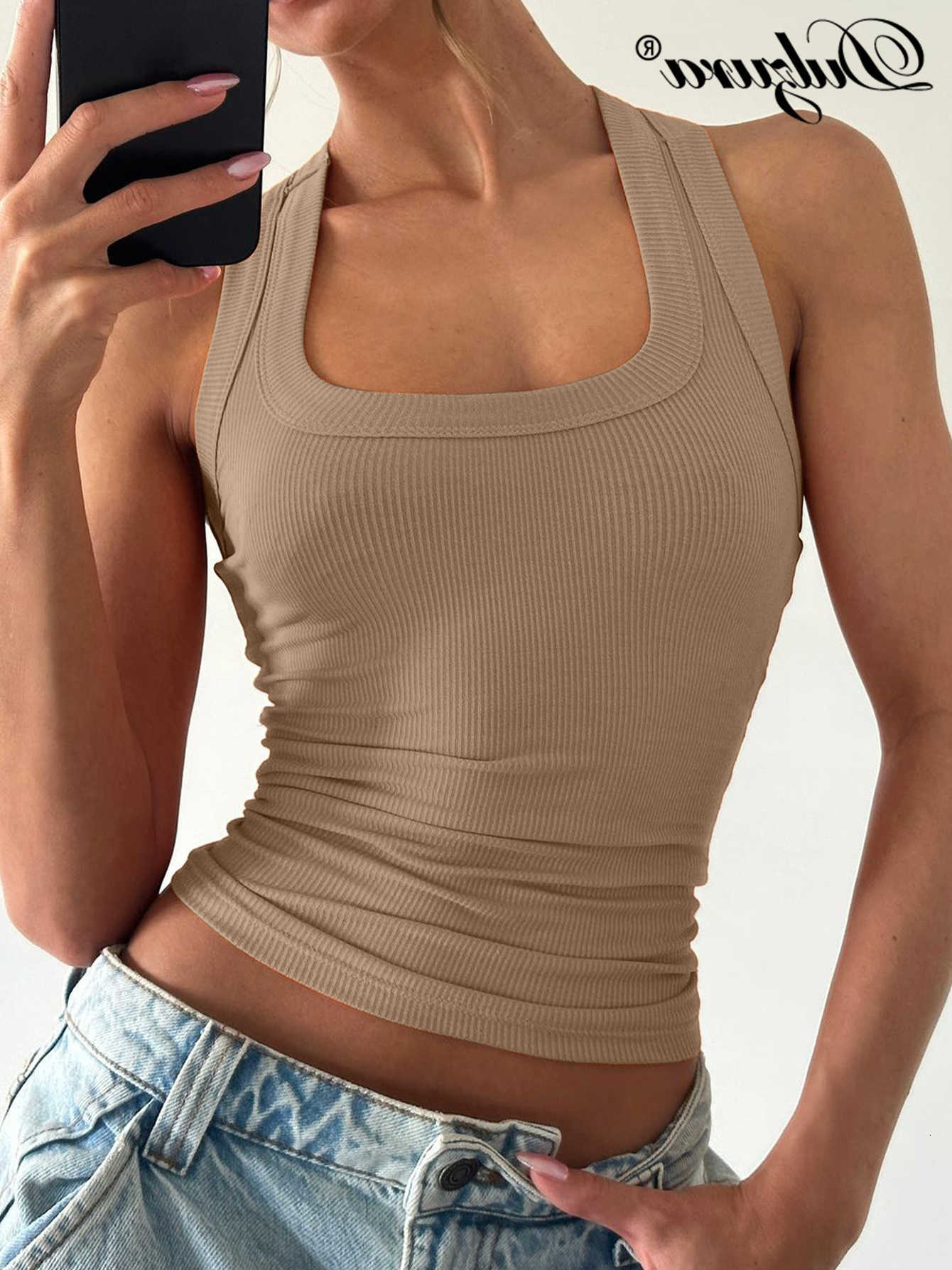 Slim Collar Sleeveless Dulzura Square Ribbed Tank Top WomenS Solid Sexy Casual Top Party Club Street Summer Clothes M260623