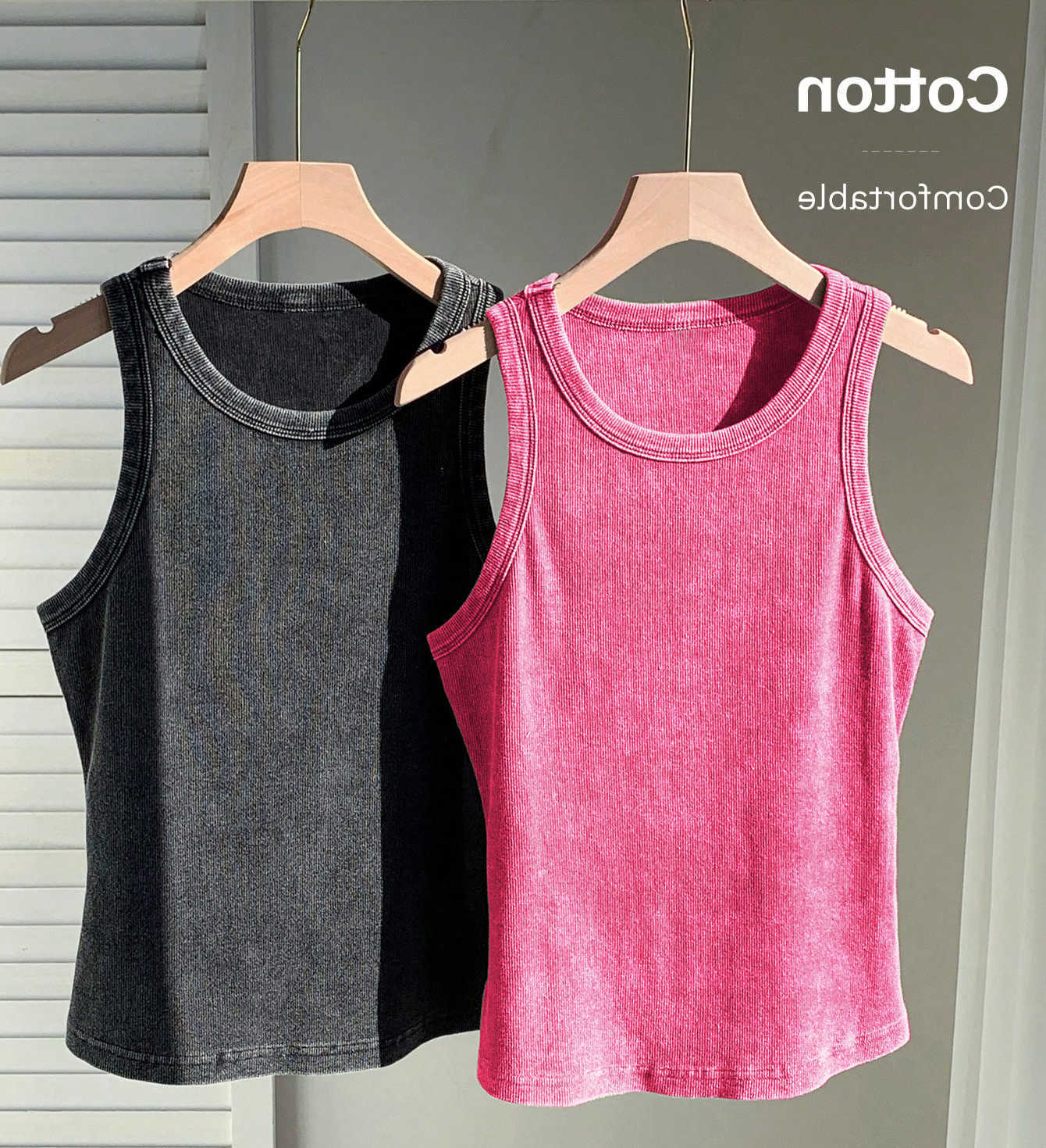 Color Cotton Solid 2PCS 100 Washed Vest Womens Summer Casual Tank Top Y2K Sleeveless Clothes Soft Comfortable Sportswear M260623