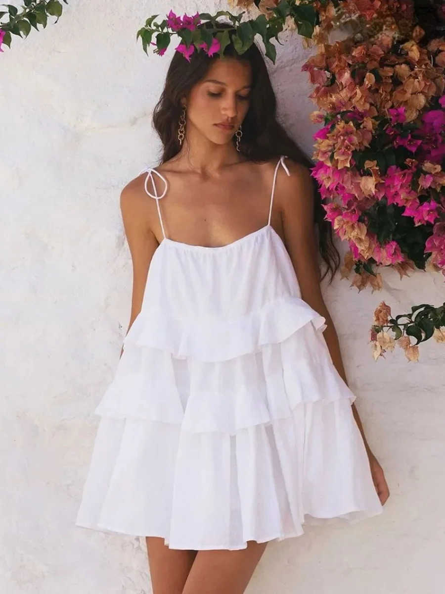 Wolfeel Sexy Loose White 100 Cotton Womens Dress Summer Strap Sveless Mini Dresses Classic Ruffle Female Beach Dress L26