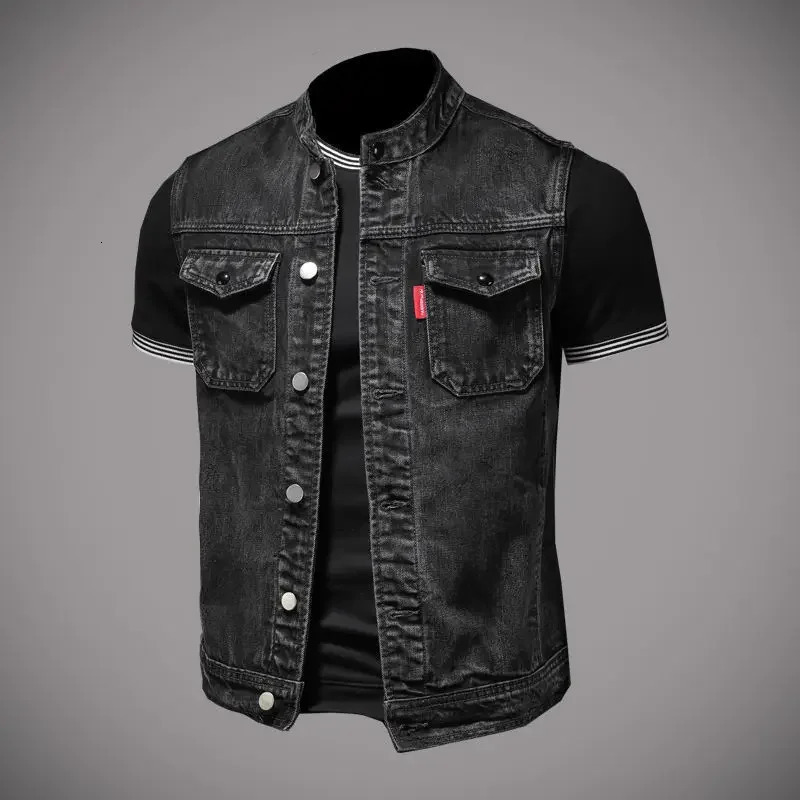 mens denim jacket motorcycle vest retro fashion riding clothes casual versatile clothing 260623banjia