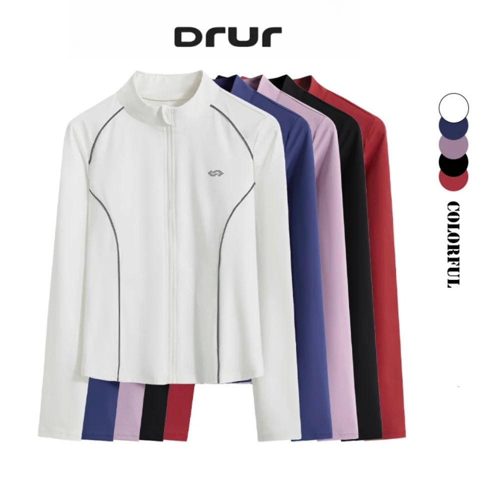 DRUR Women Running Jackets Full Zip Lightweight For Sun Protection Long Sleeve Sports Top Gym Clothes Yoga Wear Fitness 260625