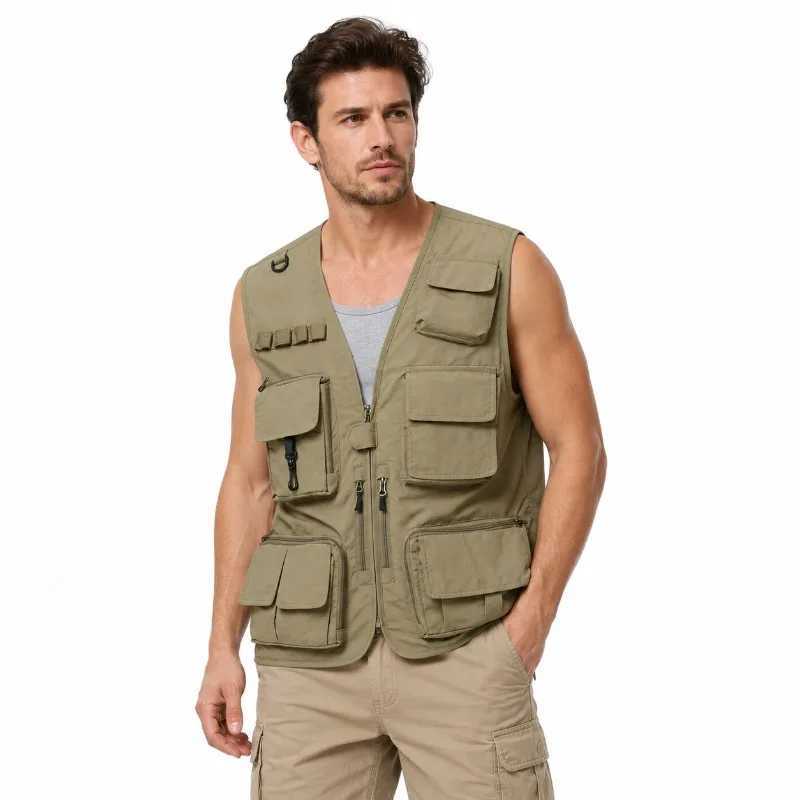 Men Summer Sveless Vest Lightweight Breathable Mesh Hole Multi Pocket Outdoor Travel Fishing Work Waistcoat for Men Q260623