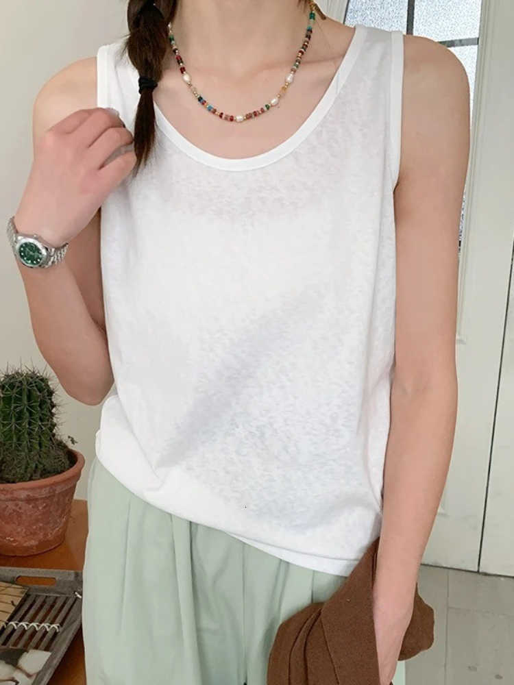 Sleeveless Korean Slimming Style Sheer Camis 2026 Summer New Solid Color Ribbed U Neck Women Tank Top Minimalist Versatile Top M260623