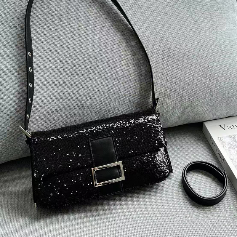 Designer Shoulder Bag for Women High Quality Luxury Fashion Vintage Crinkled Leather Crossbody Bags Sequin New Ladies Totes Handbags Purses