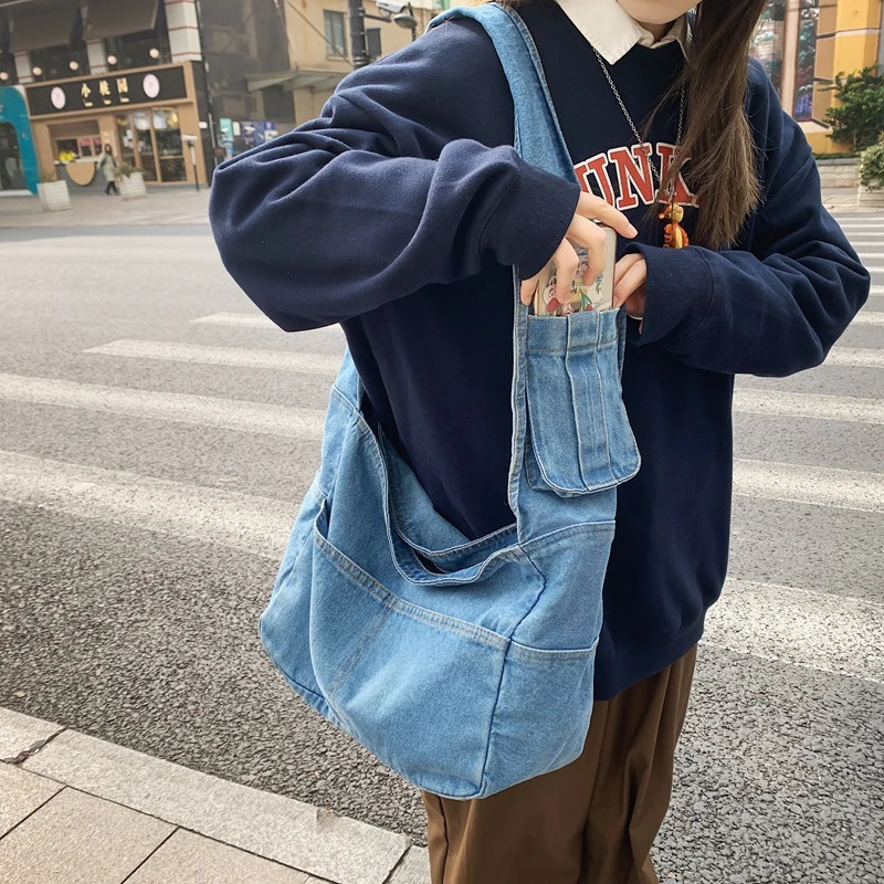 Denim Womens Bag Eco Reusable Ladies Handbags Canvas Shopping Travel Shoulder Bags Unisex Jeans Crossbody Bag Shoppers 260623