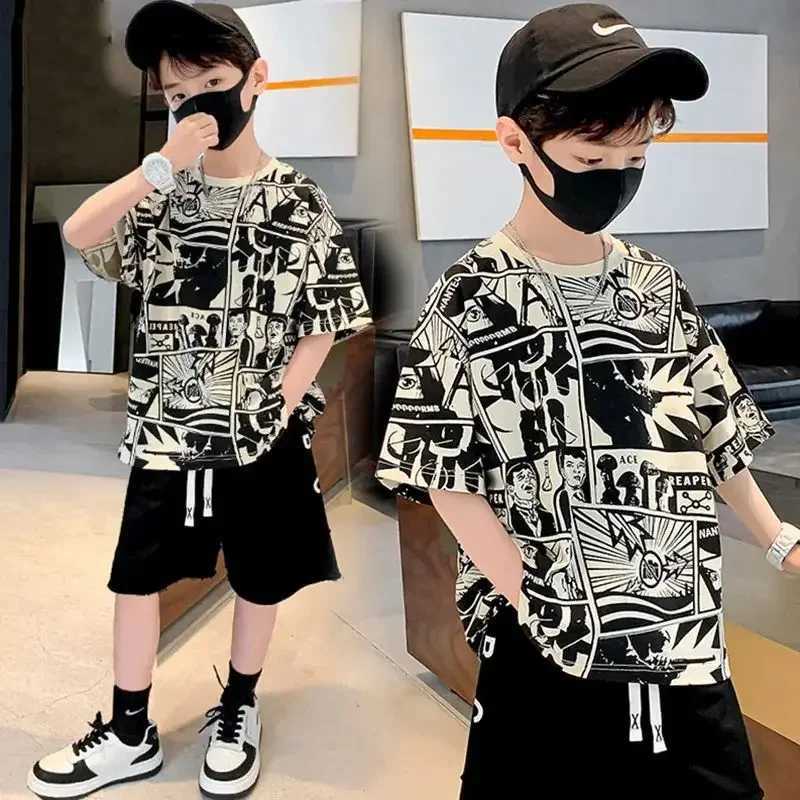 2026 New Arrival Korean Style Boys Cotton T Shirts Summer Anime Graphic Print Short Sleeve Tees 3-13 Years Old Kids Casual Stree X260623