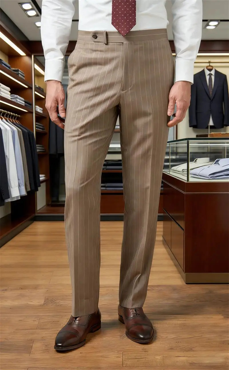 HauteCouture Gray Striped Mens Suit Pants Slim Fit Business Formal suit Casual Pant Grooms Dress Office Banquet 260618