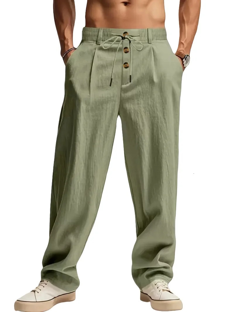 mens cotton and linen casual breathable pants fashionable street sport beach outdoor loose straight 260623