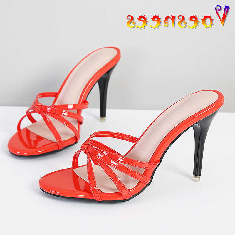 Leather Solid Patent Color Modern Slippers Office Career Ladies Slippers Outside Slides Women Sandals Thin High Heels Sexy Shoes T260623