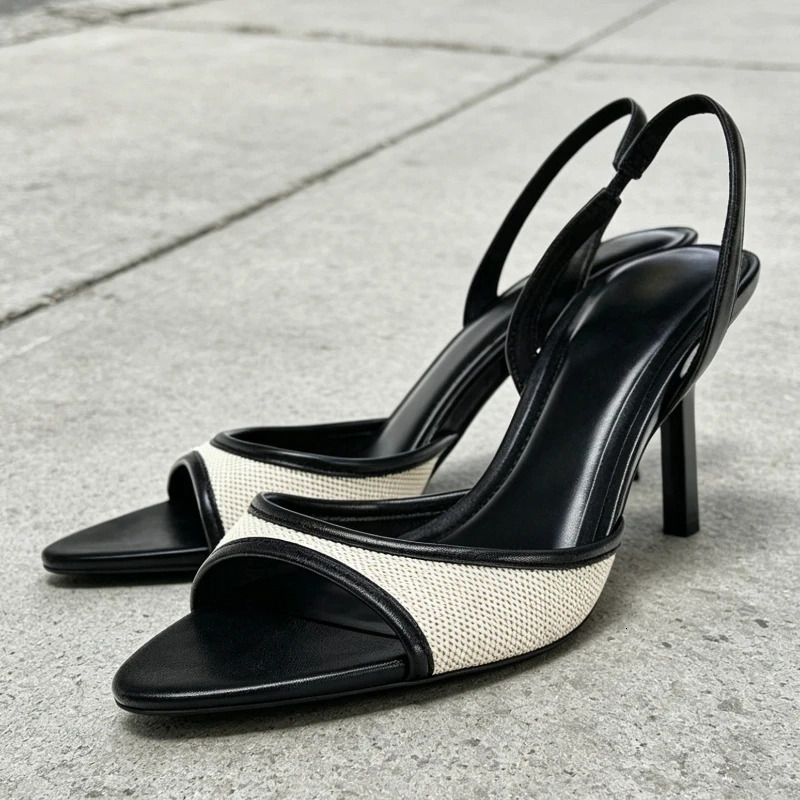 Fashion Mixed Color Detail Heeled Sandals Women Summer Sexy Open Toe Back Strap High Stiletto Heels Elegant Party Dress Shoes 260624