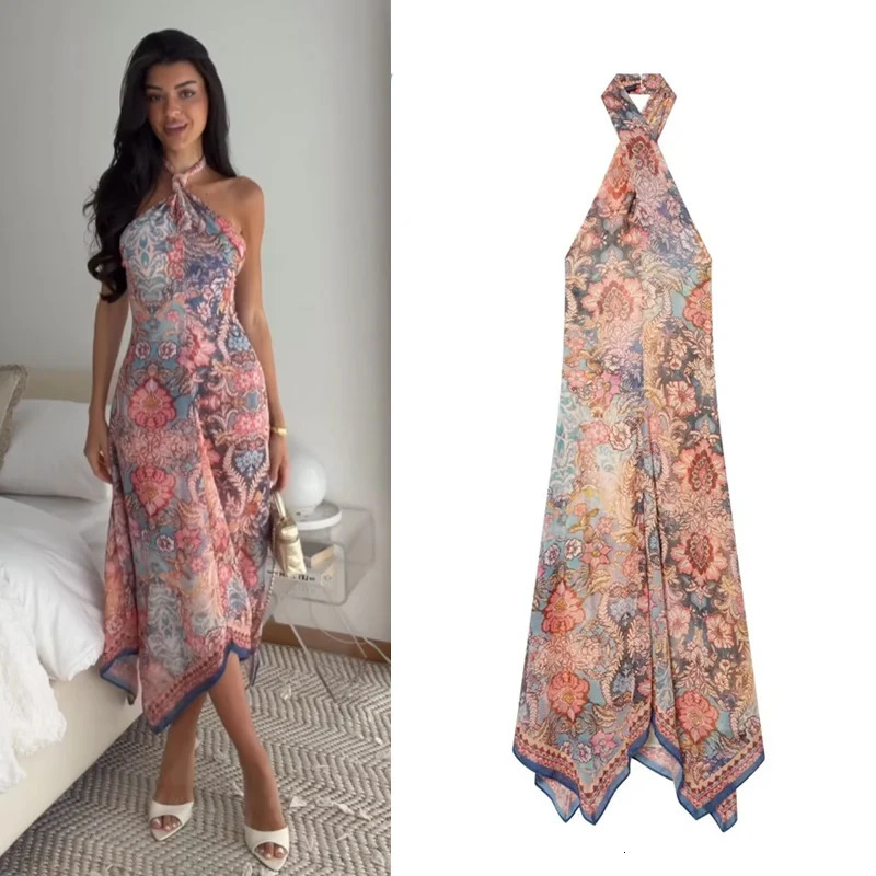 Womens Dress 2026 Summer Chiffon Halter Casual Chic Vacation Personality Ladies 260623