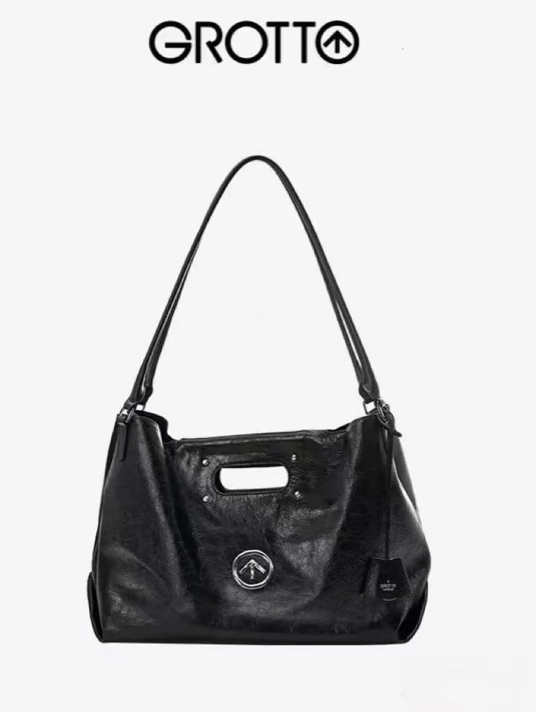 2026 GROTTO tote bag large capacity commuting vegetable tanned cowhide handbag business shoulder 260623