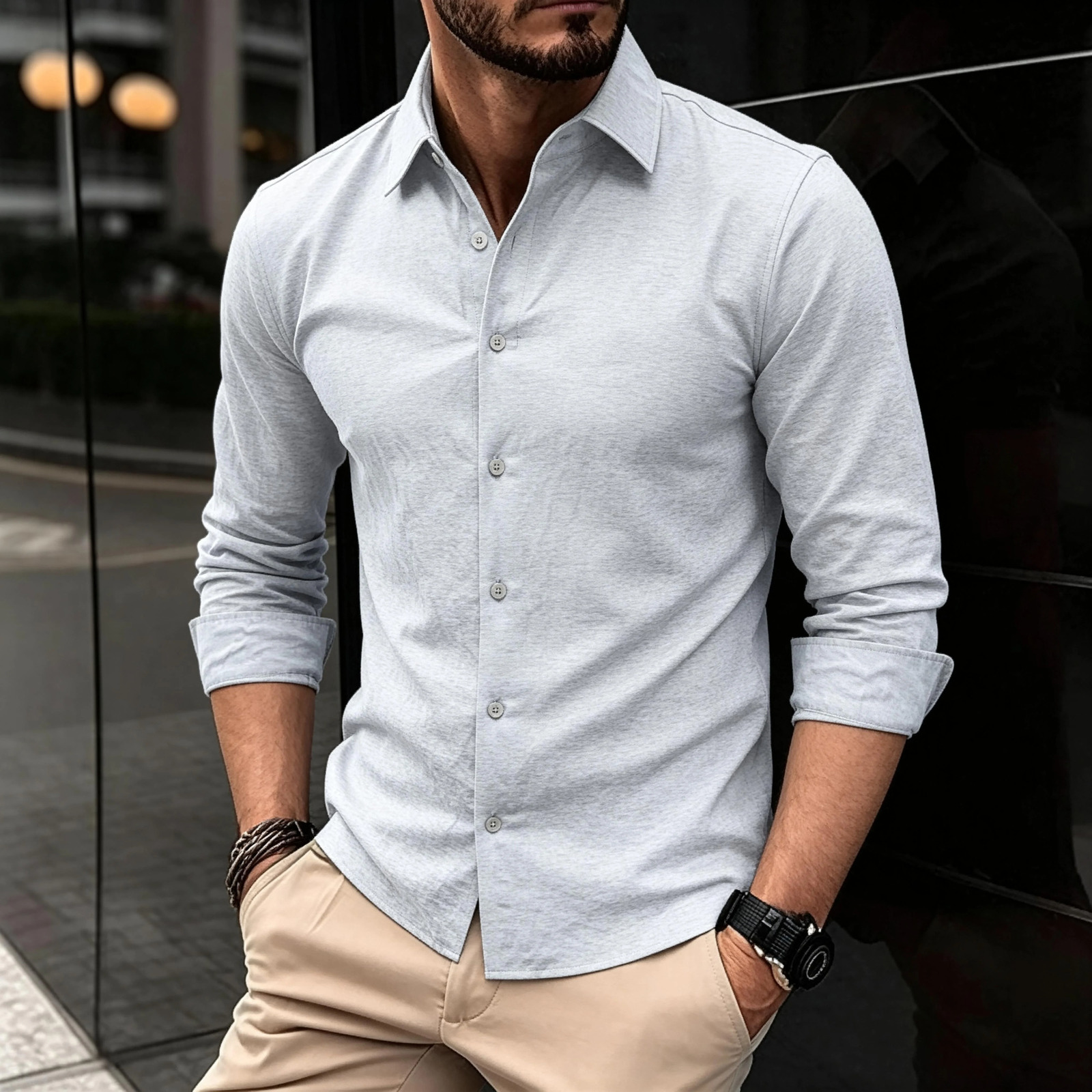 AIOPESON Mens Long Sleeve Cotton Shirt Button down Linen Blend Soft Casual Solid Color Spring Autumn Daily Wear 260617