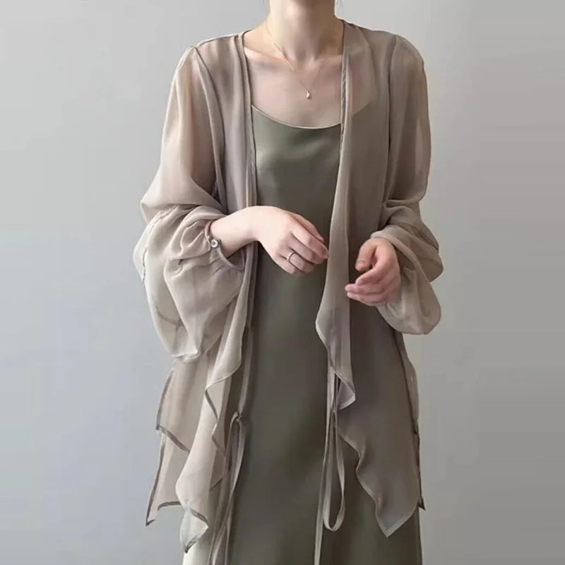 Summer Sun Protection Shirt Korean Women Chiffon Cardigan Blouse Solid Color Ladies Shawl Female Oversize Casual Loose Coats 260623